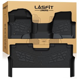 LASFIT Floor Mats for Ford F250 F350 F450 2017-2026 Crew Cab Front Bench Seat | Rear W/Fold-Flat Storage Carpet Floor Super Duty All Weather Protector TPE Car Floor Liner, 1st & 2nd Row, 2pcs Black