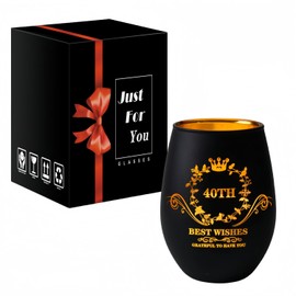 YUHANOER 40th Birthday Gifts for Women and Men, Vintage Engraved 40th Stemless Wine Glass, Funny 40 Bday Gifts Idea For Mom, Dad, Friends, Coworker, 40 Year Old Birthday Party Decorations (40 TH)