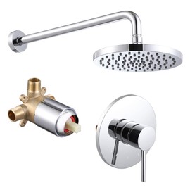 KES Shower Valve and Trim Kit Rain Shower Head Shower Faucet Set Complete Wall Mount Pressure Balance Shower Fixture Polished Finish, XB6202F18-CH