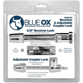 Blue Ox BX88403 Pin Style Coupler Lock & 5/8″ Receiver Lock Kit | Includes 4 Keyed Alike Keys | Fits Class III, IV & V Receivers | Prevents Theft | Dual Purpose for More Security