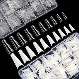 1000 puntas de uñas de ataúd francés bailarina, uñas acrílicas, 10 tamaños con fundas de plástico transparente para salón de uñas, bricolaje, decoraci