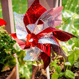 In the Breeze 2761 Red & Silver Mylar Pinwheel Spinner, 8-Inch, Red/Silver