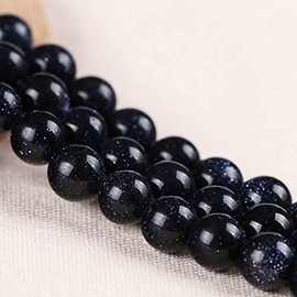 Perlin Gemstone Beads Natural Blue Stone with Gold Sandstone 6 mm Ball Goldstone 18 Pieces Pearl with Hole for Threading Semi-Precious Stone