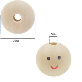 dancepandas 30 mm Wooden Beads with Face, Pack of 30 Wooden Balls with Face for Worm Round Natural Wooden Heads with Face Angel for DIY Handmade Decorations Crafts Beads (30 mm)