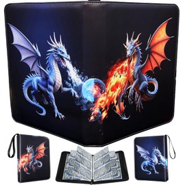 Fweel Deluxe Ice & Fire Dragon Trading Card Binder, 9-Pocket Zipper Album with 900 Side-Loading Pockets, Collectible Card Storage Album for Card Fans and Enthusiasts