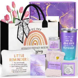 Inspirational Gifts for Women, Motivational Gift Encouragement Gifts Cheer Up Christmas Birthday Gift with Positive Affirmations Little Reminders Tote Bag for Her Sister Best Friend Coworker Purple
