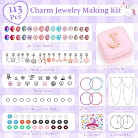 LifeisLuck Charm Jewelry Making Kit, DIY Bracelet Making for Girls, 110 Pcs Jewelry Beads for Girls Craft Gift with Jewelry Organizer Box for Girls Bracelet Maker (J)