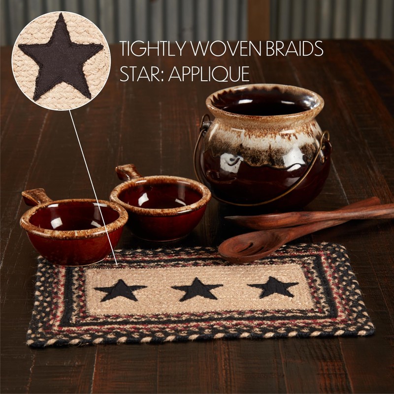 VHC Brands Primitive Colonial Star Table Placemat, Tan Black Red,