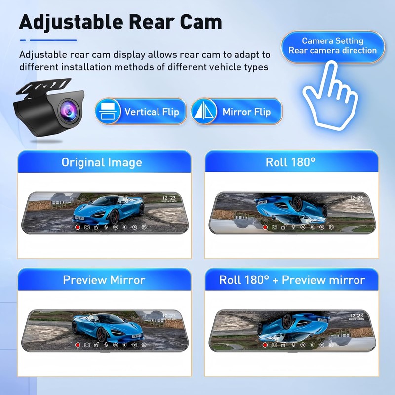 Mirror Dual Dash Camera with Voice Control,4K+2.5K 10" Rear View