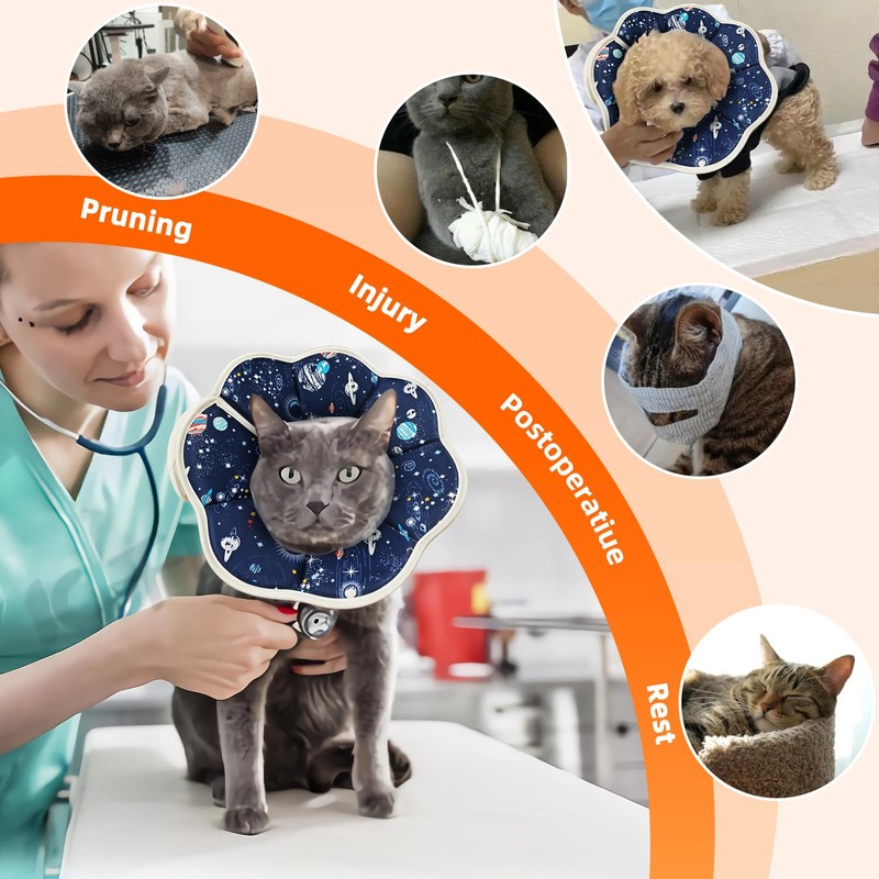 SilverChry Halskrause Katze Weich, Katzen Halskragen, Klettverschluss-Design, Katzen Schutzkragen Wasserdicht