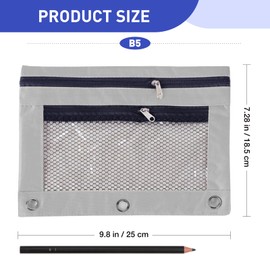 ASBEFORE Pencil Pouch for 3 Ring Binder - 3 Hole Zipper Pen Case Bag Holder Bulk Accessories Clear Window Aesthetic Organizer Pockets