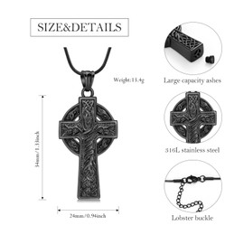 Celtic Cross Urn Necklace for Ashes Cremation Jewelry for Women Men Stainless Steel Celtic Knot Pendant Memorial Necklaces Ash Holder for Human Pets Keepsake Jewelry for Loved Ones with Fill Tool
