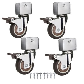 Urcollections 2" Caster Wheels with 3/4" U Bracket TPR Casters Set of 4 with Brake 360 Degree Ball Bearing Plate Swivel Durable Mute Move Crib Caster Wheels for Dresser Cabinet Desk