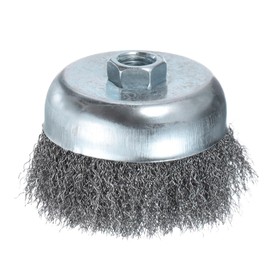 Kozelo Wire Cup Brush for Grinder - [4 Inch] Coarse Crimped for Paint Stripping Cleaning Rust Duty Conditioning, 5/8 Inch-11 Threaded Arbor, Silver Tone