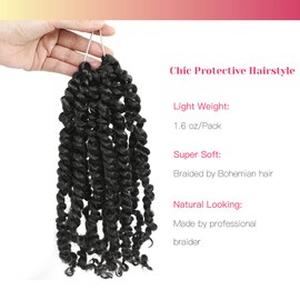 BOHOBABE Pre-twisted Passion Twist Crochet Hair 10 Inch Short Pre-looped Crochet Passion Twist Braiding Hair 2 Packs (1B)