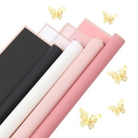 Flower Wrapping Paper Bouquet Sheets, 40pcs Waterproof Floral Gift Packaging Paper 4 colors,12pcs 3D Butterfy Stickers, Mother's Day DIY Craft 22.44x22.44 inch (Mixed colors -40pcs)