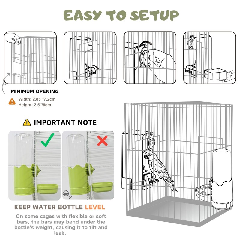 Bird Feeder Water Dispenser Set, Automatic Cage Feeder with Perch