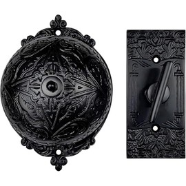 A29 Victorian Twist Doorbell, Solid Brass Mechanical Chime, Manual Hand-Turn Vintage Doorbell, Decorative Classic Design, No Wiring, Easy DIY Installation, Black Powder Coat Finish