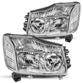 JSBOYAT Headlight Assembly Compatible with 2004-2015 Titan / 05-07 Armada OEM Replacement Headlamp Passenger and Driver Side Chrome Housing with Clear Reflector