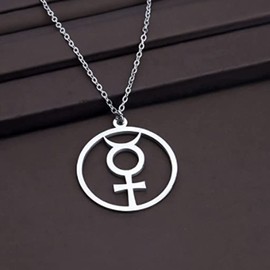Mercury Pendant Alchemical Symbol Stainless Steel Necklace Mercury Symbol Jewelry Astrological Symbol Jewelry (Mercury -N s EU)
