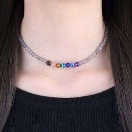 COAI Unisex Choker Necklaces Made of 7 Chakras and Gemstones, Plastic labradorite 7 Chakra Plastic, Labradorite