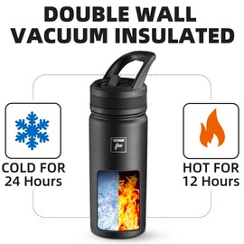 Fanhaw 18 Oz Kids Insulated Water Bottle with Straw Lid – Stainless Steel Double Wall Vacuum, Leak-Proof, BPA-Free Water Bottles for School Boys & Girls(Black)