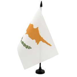 Cyprus Table Flag 5'' x 8'' - Cypriot Desk Flag 21 x 14 cm - Black plastic stick and base - Drapeau Chypre AZ FLAG