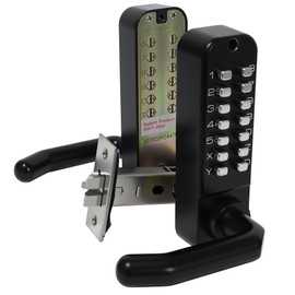 Double-Sided Keyless Entry Door Lock, Mechanical Keypad Double Door Lock with Handle, Waterproof Zinc Alloy Door Gate Lock with Code for Yard Garden Garage, Easy to Install (Black)