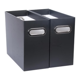 Tcbelosion 2-Pack Collapsible File Organizer Box - Portable Hanging File Storage with Handle, Eco-Friendly Cardboard Letter Size File Organizer for Office, Home, (Black, Two-Piece