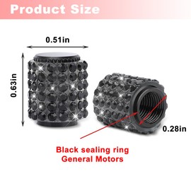 Sandfren Bling Car Tire Valve Stem Caps, 4PCS Rhinestone Dustproof Vehicle Wheel Air Valves Covers, Attractive Diamond Auto Tire Stem Protector, Universal for SUVs Trucks Motorcycles (Black)