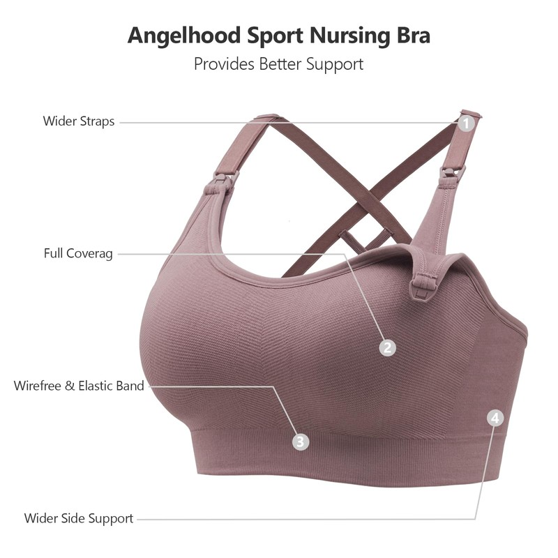 Angelhood Nursing Bras for Breastfeeding, Seamless Nursing Sports Bra Medium