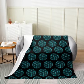 Volleyball Pattern Plush Throw Blanket,for Ball Sports Flannel Fleece Blanket Decorative Teal Neon Ball Games All Season,Bed Blanket Gift to Volleyball Player Queen 90"x90"