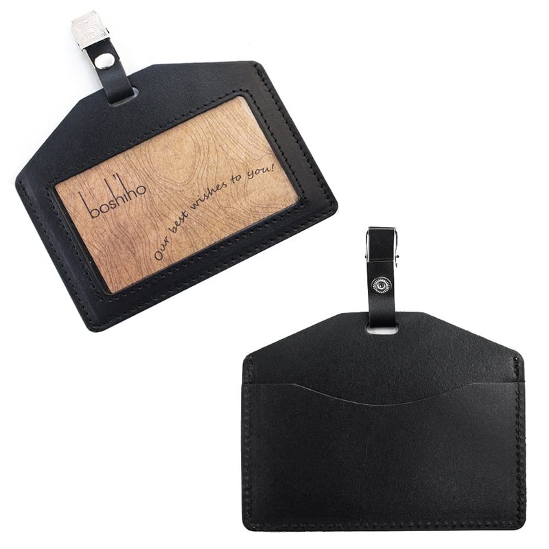 boshiho ID Card Holder, Genuine Leather, Clip, Horizontal Pass Case,