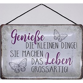Blechschild Blechemma with cord 30 x 20 cm with saying "Genieße die kleinen Dinge !"