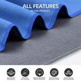 CNMTCCO 2PC Microfibre Towel for Active Sports 40x80CM - Super Absorbent Ultra Lightweight Quick Dry Tower & Travel Towel, Perfect for Sports,Gym,Cycling,Yoga, Camping (Grey - Blue, Pack of 2)