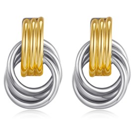 FILMOON Two-Tone Small Geometric Earrings Chunky Trendy Knot Stud Gold Drop Earrings for Women Chunky Trendy Twisted Earring Fashion Jewelry