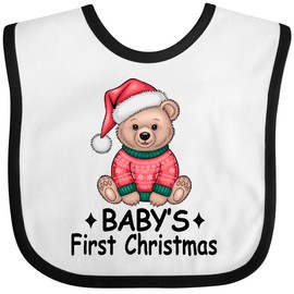 inktastic Babys First Christmas Bear Baby Bib White and Black 46d7a