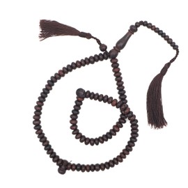 Prayer Beads - 9mm 99-Bead Flat Oval Tamarind Tasbih with Matching Dark Brown Tassels and 10-bead Counter