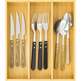 promitop Bamboo Utensil Organizer for Kitchen Drawers, Utensil Tray and Cutlery Silverware Holder,Wood Drawer Dividers with 3 Slots