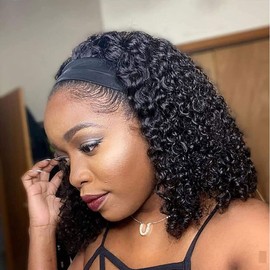 Lockige Stirnbandperücke, tief gewellte, synthetische, kleberlose Halbperücken für schwarze Frauen, natürlich schwarze, wassergewellte Perücken mit Stirnbändern
