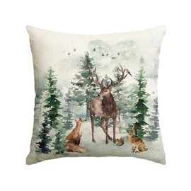 AVOIN colorlife Christmas Trees Reindeer Throw Pillow Cover, 18 x 18 Inch Xmas Winter Holiday Animals Cushion Case Decoration for Sofa Couch