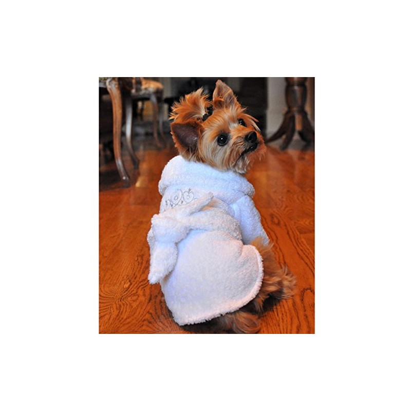 White Silver Tiara Cotton Dog Bathrobe (X-Small)