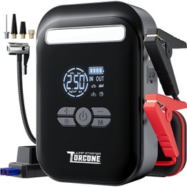 TORCONE Car Battery Jump Starter with Air Compressor 6000A,150PSI Jump Starter Battery Pack(UP All Gas/8L Diesel Engine) 12V Jump Box Jumper Starter with Large LCD Display, Flashlight