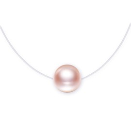 MicLee Women's girl's Pearl Necklace pendant, 925 Sterling Silver necklace, beautiful pearl Choker necklace, simple pink pearl pendant, and transparent fishing line, 40cm