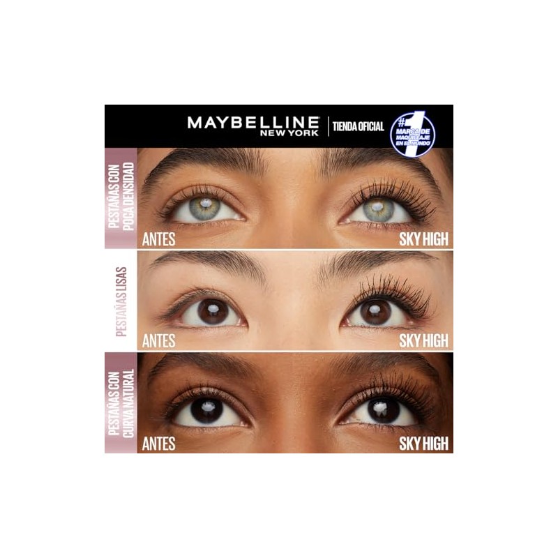 Maybelline Sky High Máscara de Pestañas, Longitud+Volumen 12H, Lavable, 6ml