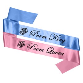 Prom King & Queen Sash Set for Leavers Do Graduation End of Year Ball - Baby Blue Baby Pink