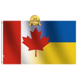 Canada Stand With Ukraine Flag 3x5 Ft-Double Sided Smooth Silk Print Canadian Ukrainian National Flags with Two Brass Grommets 36X60 Inch Decorations House Banner