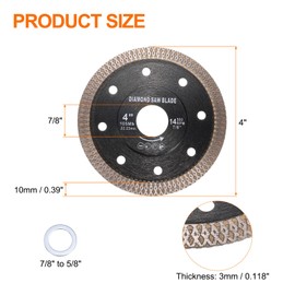 HARFINGTON 10pcs Diamond Saw Blade 4" Dia 7/8" Arbor Circular Cutting Wheel with 7/8" to 5/8" Arbor Adapter Reducer Ring 3mm Thick for Masonry Tile Marble Ceramics Concrete Cement, Black