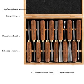 IMOTECHOM 12-Pieces Woodworking Wood Carving Tools Chisel Set with Wooden Box, Razor Sharp CR-V 60 Steel Blades