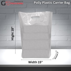 JeeJaan® 25 Pcs of White Plastic Carrier Bags 15"x18"+3" - Strong Patch Handle Bags Ideal for Boutiques Clothes, Jewellery, Gifts, Retail and Shopping